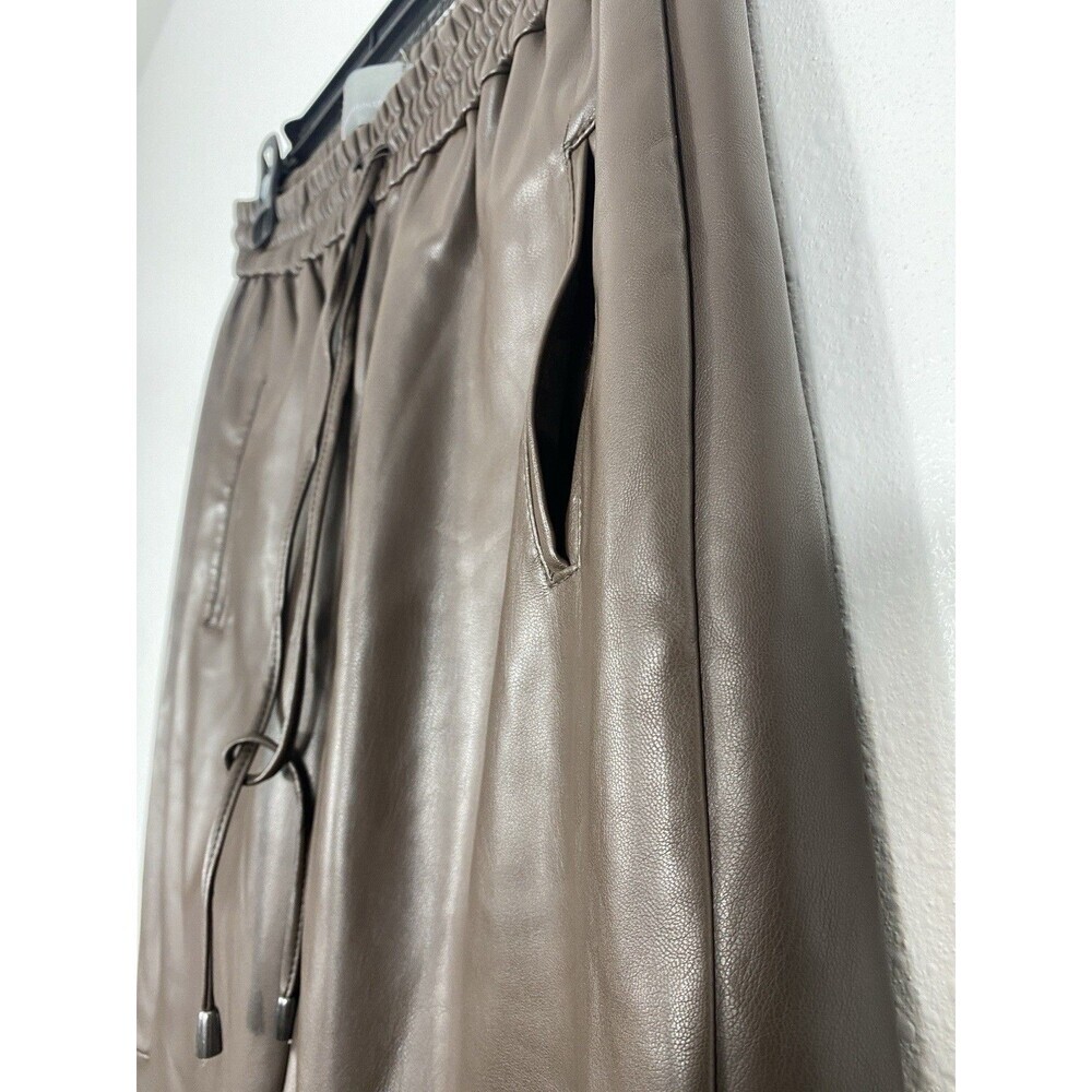 Anthropologie Ankle Pants Brown Faux Leather Drawstring Pockets Women's XS - Picture 5 of 16